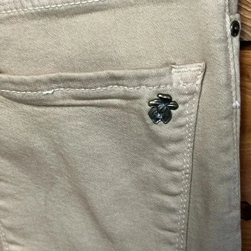 Women's Black Orchid LA Preworn Button Fly Khaki Jeans Fringed bottom sz 26 Y2K‎